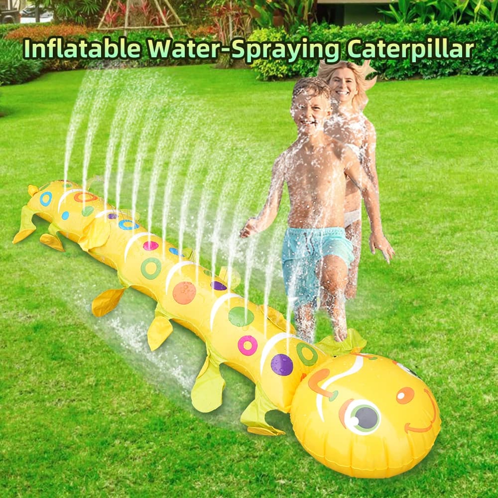 Caterpillar Sprinkler Pad Splash Play Mat for Kids Toddlers Summer Outdoor Backyard Lawn Water Toys Inflatable Spray Pad