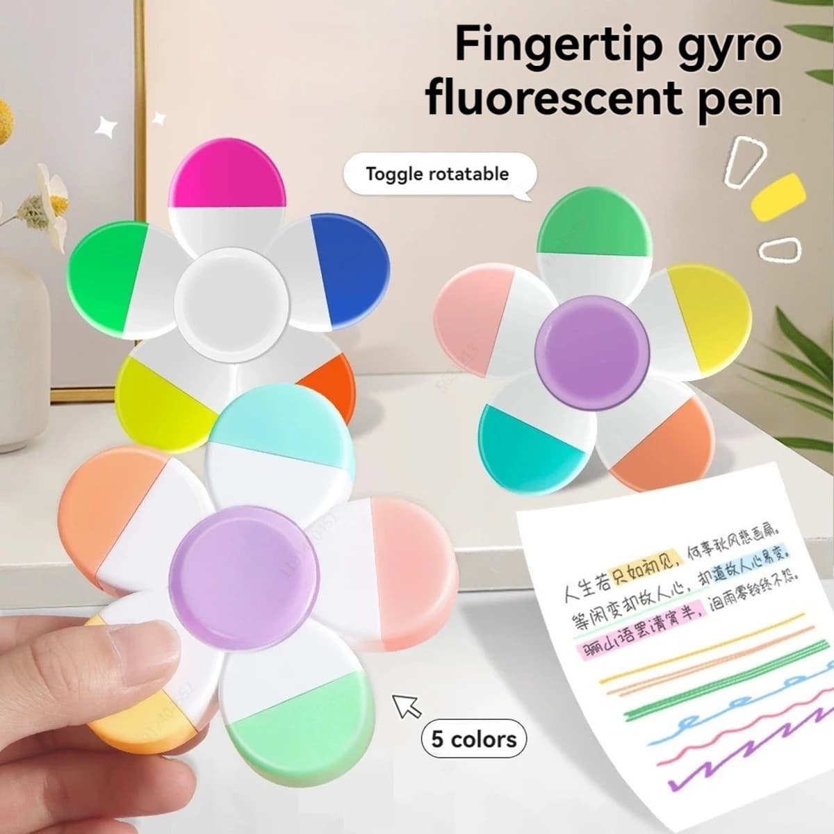 Multifunctional Cute Mini Rotary Highlighters 5 Colors,No Bleed Dry Fast Easy to Hold,for Journal Planner School Office Supplies