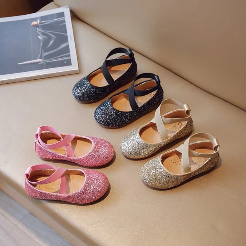 Girls Princess Shoes Spring Autumn Baby Soft Sole Dance Ballet Flats Three Color Kids Pink Bling Cute Footwear 26-35