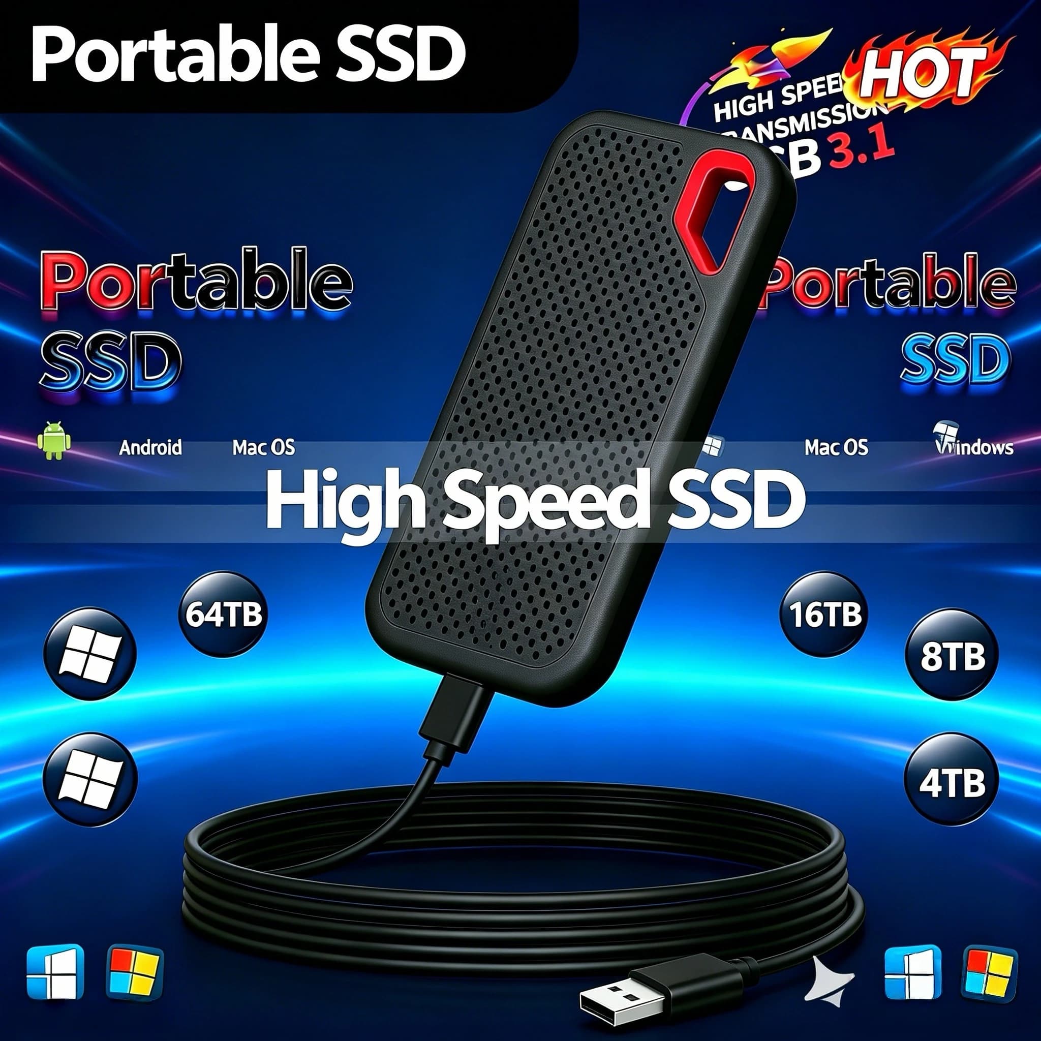 Mass Storage External SSD 4TB 8TB 16TB Portable Solid State Disk High Speed Hard Drive Suitable for all devices