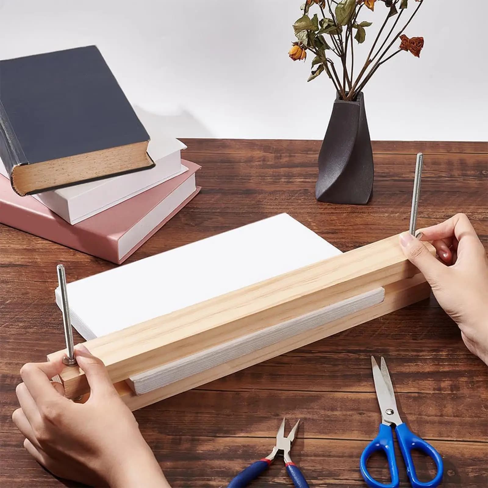 Wooden Bookbinding Press Convenient Multifunctional DIY Bookbinding Machine for Desktop Office School Cardboard Ticket Marking
