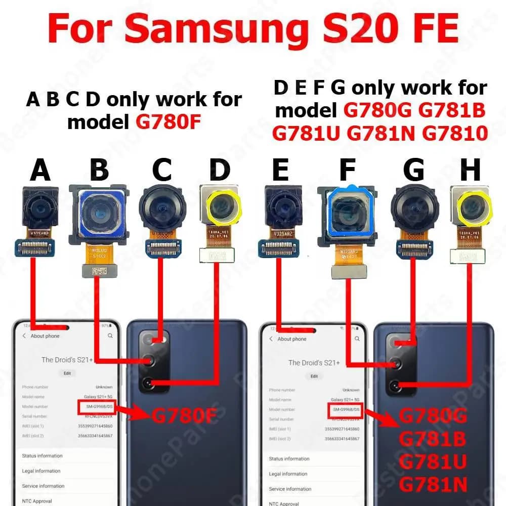 Camera For Samsung Galaxy S20 FE 4G S20FE 5G Backside Facing Frontal Back Front Rear Selfie Camera Module Mobile Phone Parts