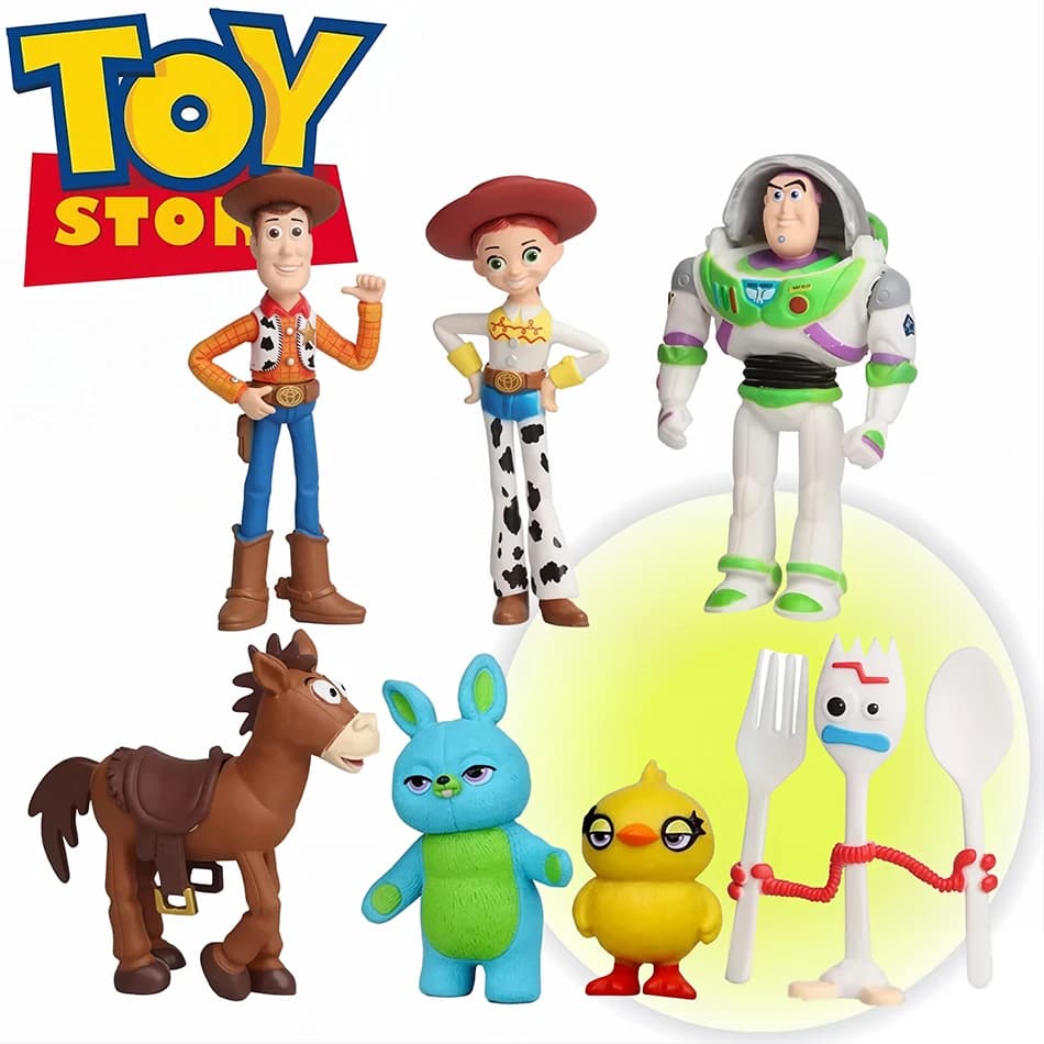 Hot 7pcs/set Toy Story 4 Action Figures Toys Woody Jessie Buzz Lightyear Forky Pig Bear Figura Model Doll Figurine