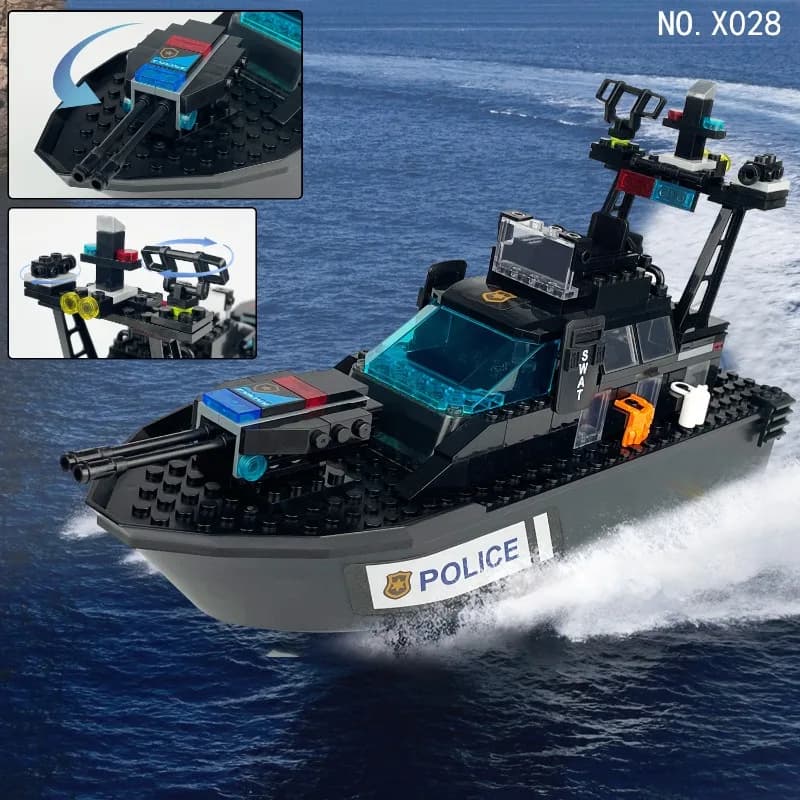 Five Kinds of Building Block Boat Toys, Coast Guard Tomahawk Boat, City, Police Patrol, Boat, Children's Granular Brick Toys.