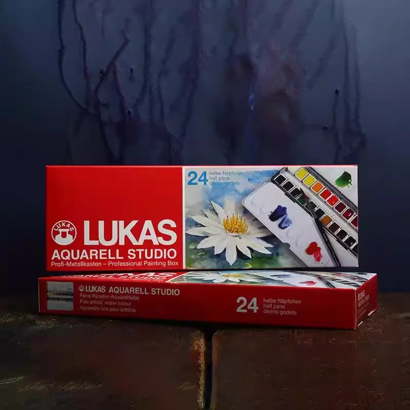 Lukas Travel Watercolor Paint 24 Colors Half Pans Transparent Watercolor Painting Brush Sketchers' Portable Palette Metal Box