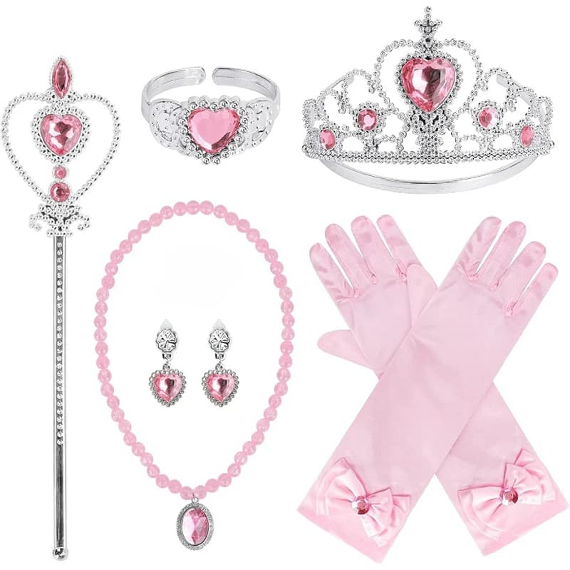 1set Princess Dress Up Party Accessories for Princess Costume Gloves Tiara Wand Necklace Earrings Bracelet Ring Birthday Gift