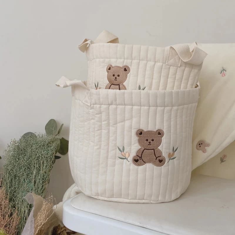 Baby Bags Cute Bear Embroidery Diaper Bag Caddy Nappy Cart Storage Mummy Maternity Bag for Newborn Diapers Toys Organizers