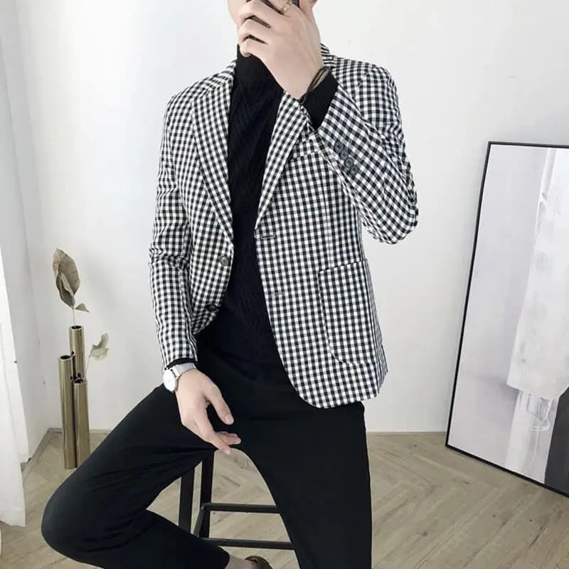 Men's Suit Jackets Plaid Single Breasted Brown Coat Summer Elegant Fashion 2025 Male Blazer Casual Menswear Spring Clothes New