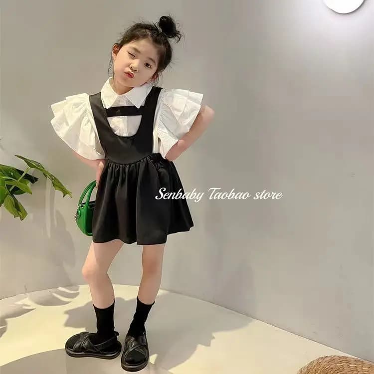 Girls Baby Summer Clothing Set Flying Sleeves Tops Shirts+dress Fashion Kids Elegant Girl 2pcs Suits Children Clothes Sets