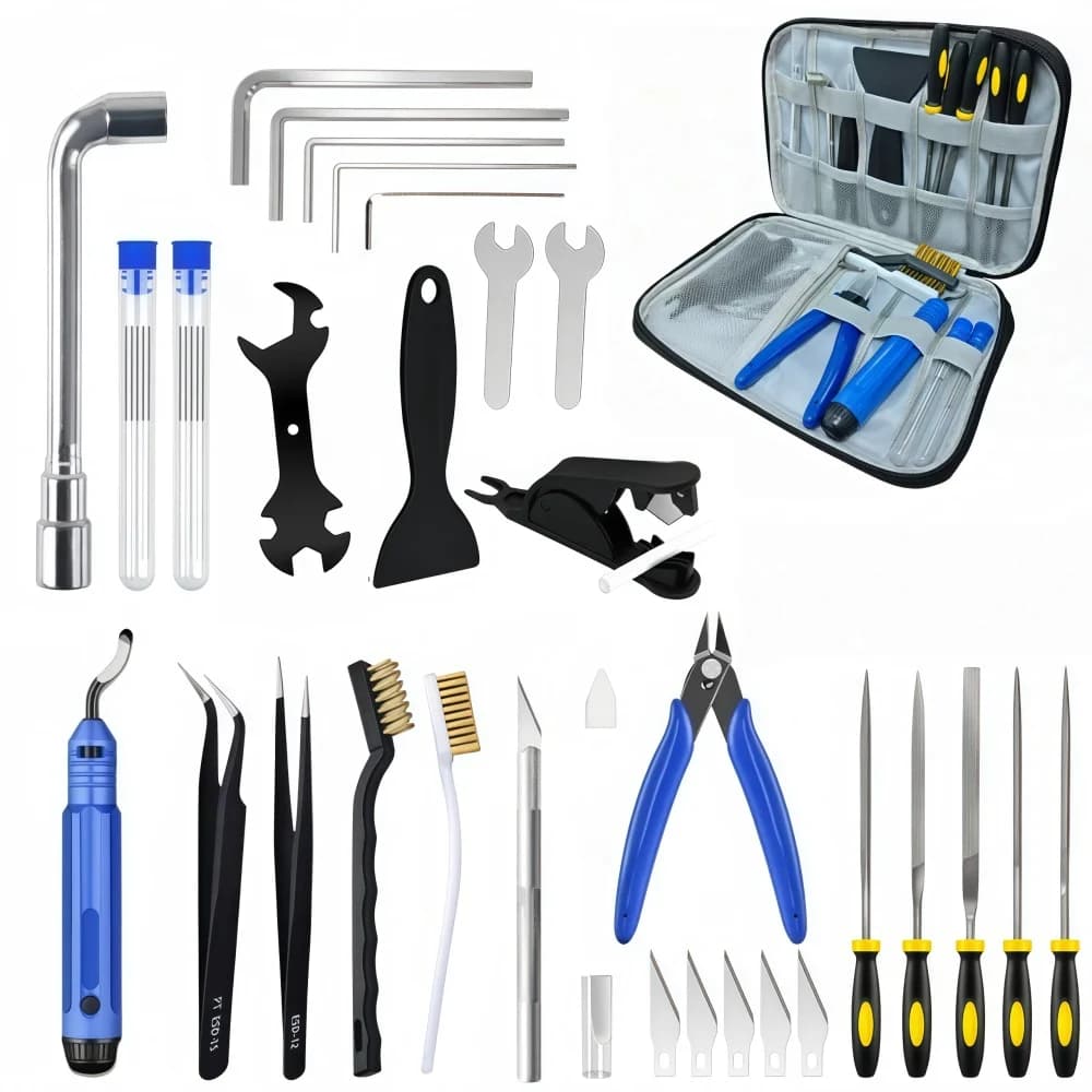 39Pcs 3D Printer Tools Kit FDM SLA Printer Parts Nozzle Cleaner Scraper File Brush Wire Cutter Engraving Knife Repair Tools Set