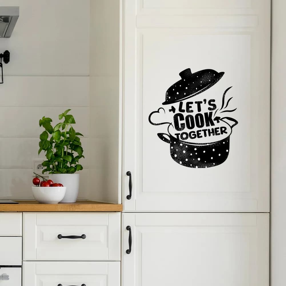 Let's Cook Together Wall Sticker For Kitchen Background Decor Decals Restaurant Cooking Room Decoration Self-adhesive Home Mural