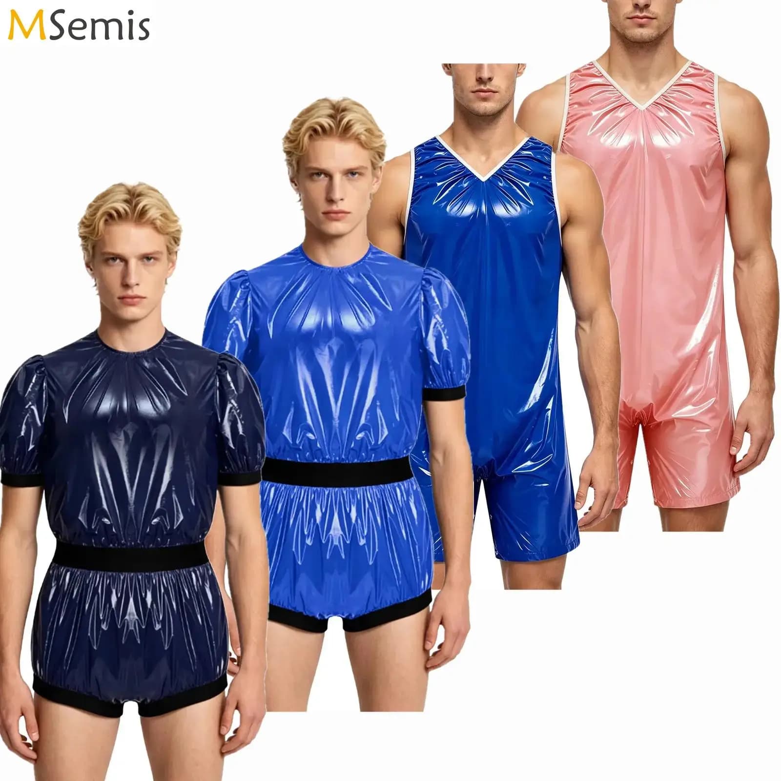 Swimwear Mens Waterproof Shirt Top One Piece Rompers Swimsuit Wet Look Bodysuit T-shirt Blouse Beachwear Raincoat Rave Clubwear