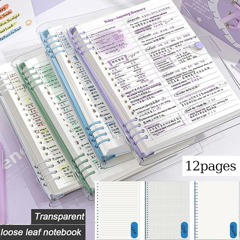 Loose Leaf Notebook with Detachable Cover, Clear A5 PVC Binder Refillable Journal for School, Office, Writing Planner