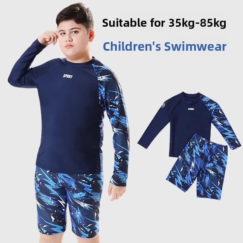 Children's Swimwear Boys' Two-Piece Swimsuit Summer Professional Sunscreen Suitable for 9-16 Years Old Kids Polyester Fabric