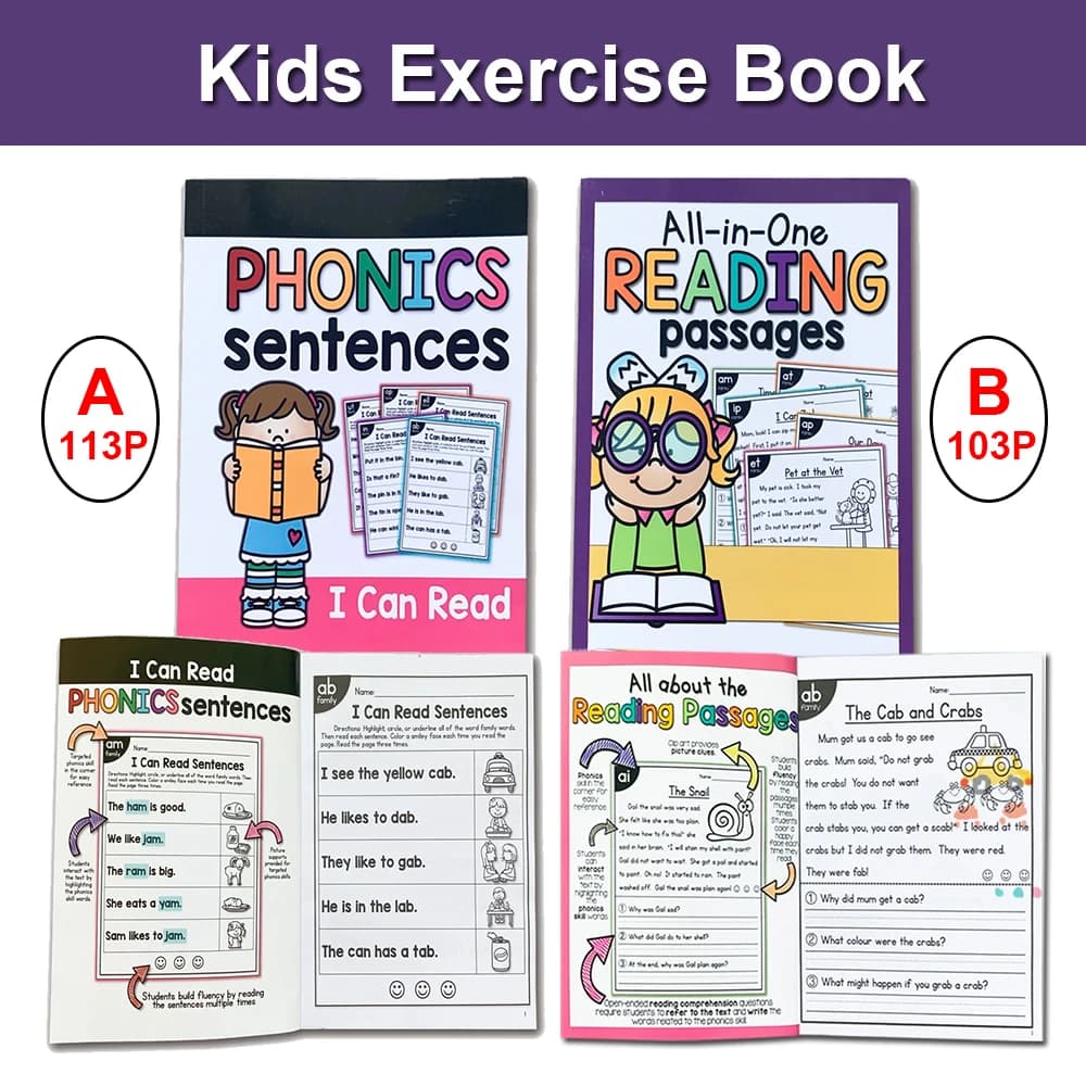 Kids Children English Exercise Book Phonics Educational Workbook I Can Read Sentences Training Teacher Teaching Aids Montessori