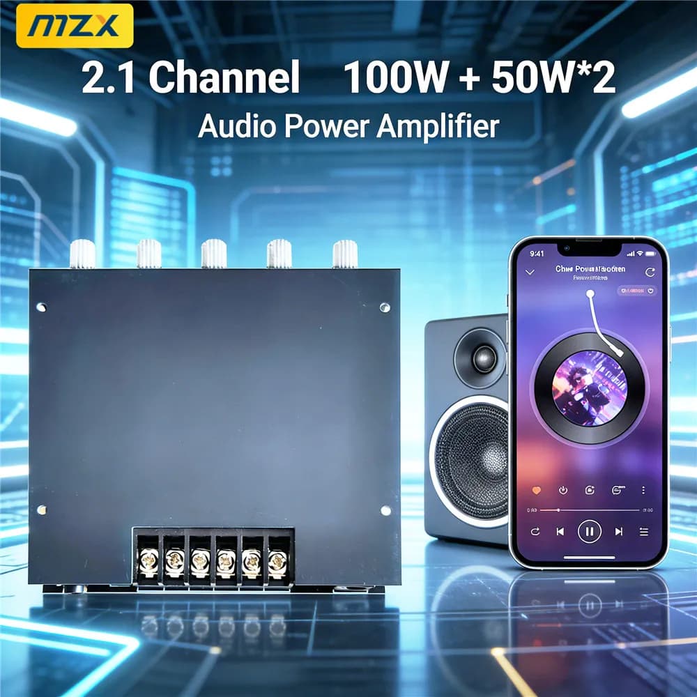 Digital Audio Power Amplifier Board 100W+50W*2 2.1Channel Speaker Module Subwoofer AUX Wireless Blutooth 12/24V Stereo Amp HiFi