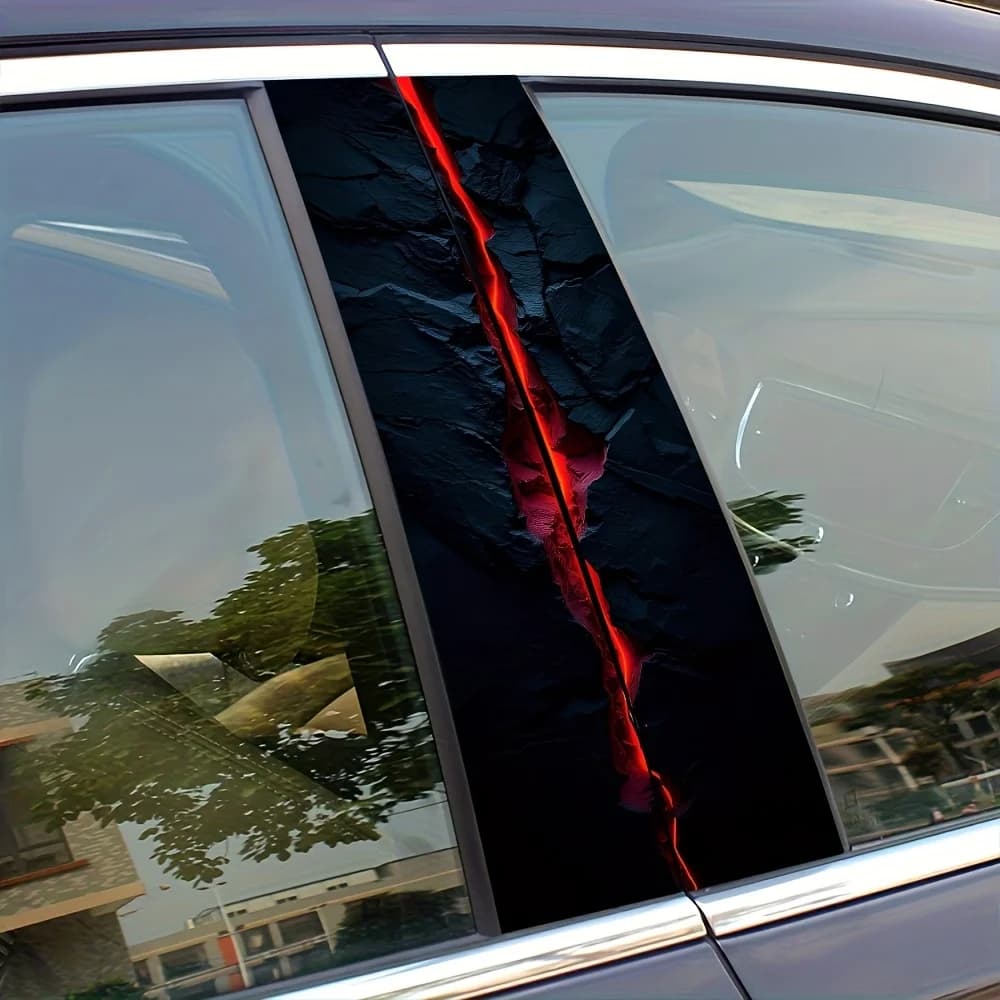 2 pieces of red cracked car stickers, durable vinyl, semi matte, easy to stick, waterproof, self-adhesive, disposable,