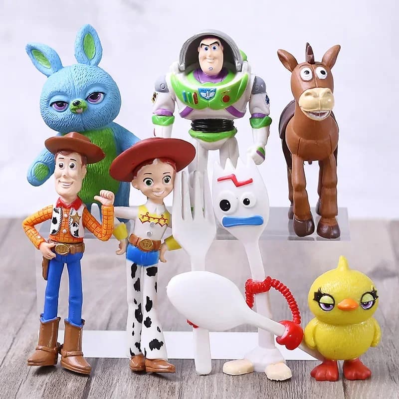 Disney 7pcs/set Toy Story 4 Woody Jessie Buzz Lightyear Bullseye Forky Ducky Bunny PVC Figures Birthday Cake Decoration Toy