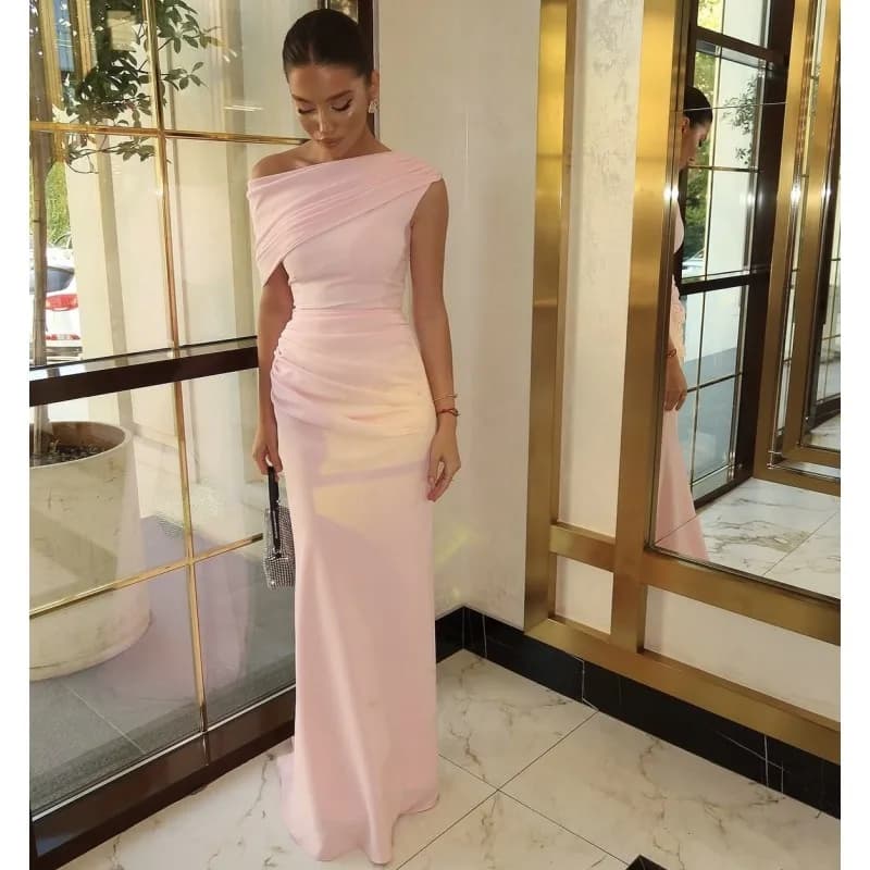 Elegant Prom Dresses One Shoulder Sweep Train Floor Length Mermaid Prom Dresses With Lace Up Back vestidos de fiesta de noche