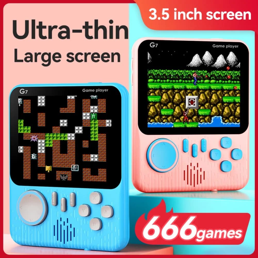 G7 Retro Handheld Game Console, 3.5-Inch LCD, Built-In 666 Games,Portable Gaming Console, USB Charging Cable, AV Output Cable