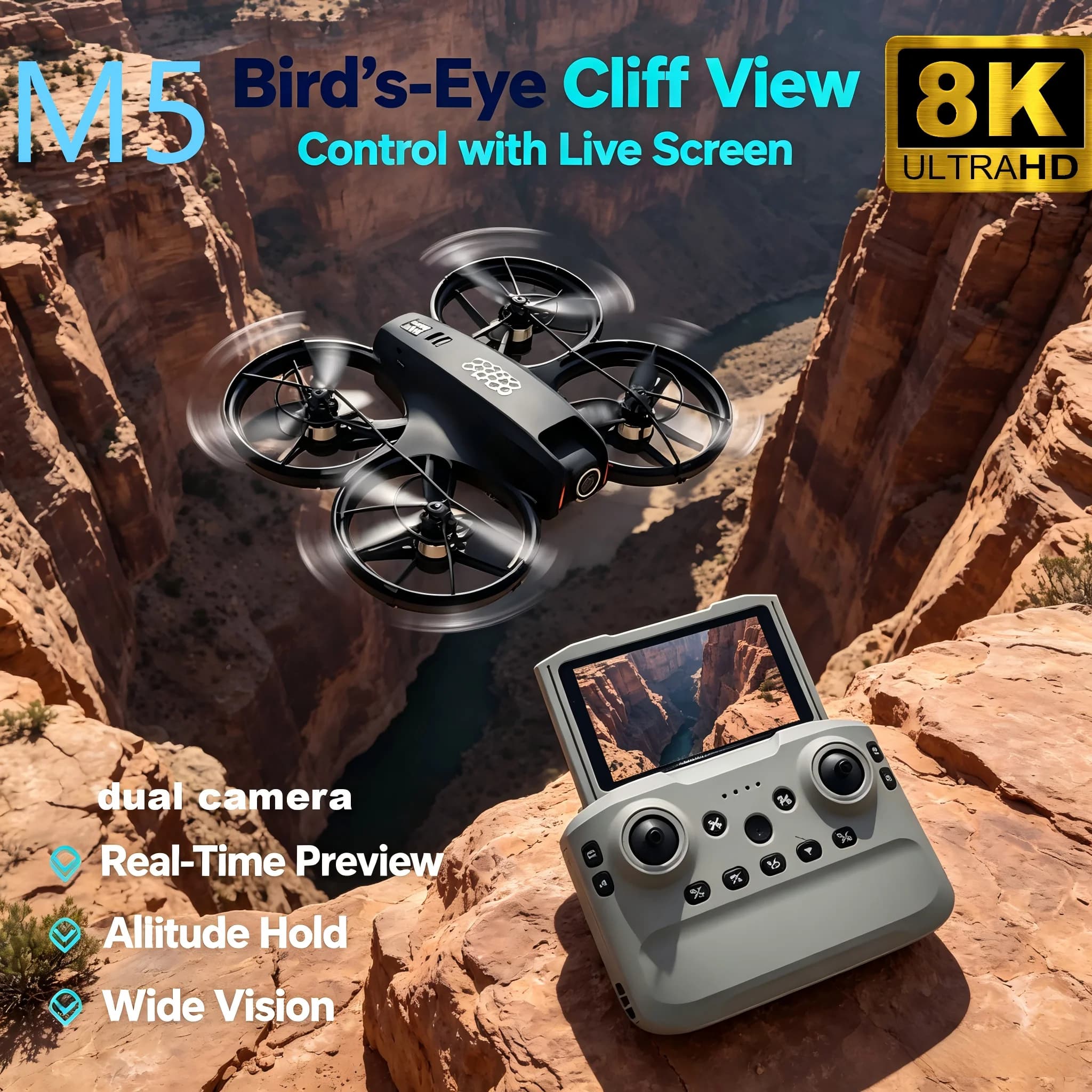 2026 New M5 Drone 8K Aerial HD Camera GPS Intelligent Obstacle Avoidance Telescopic Screen Remote Control Brushless Motor Drone