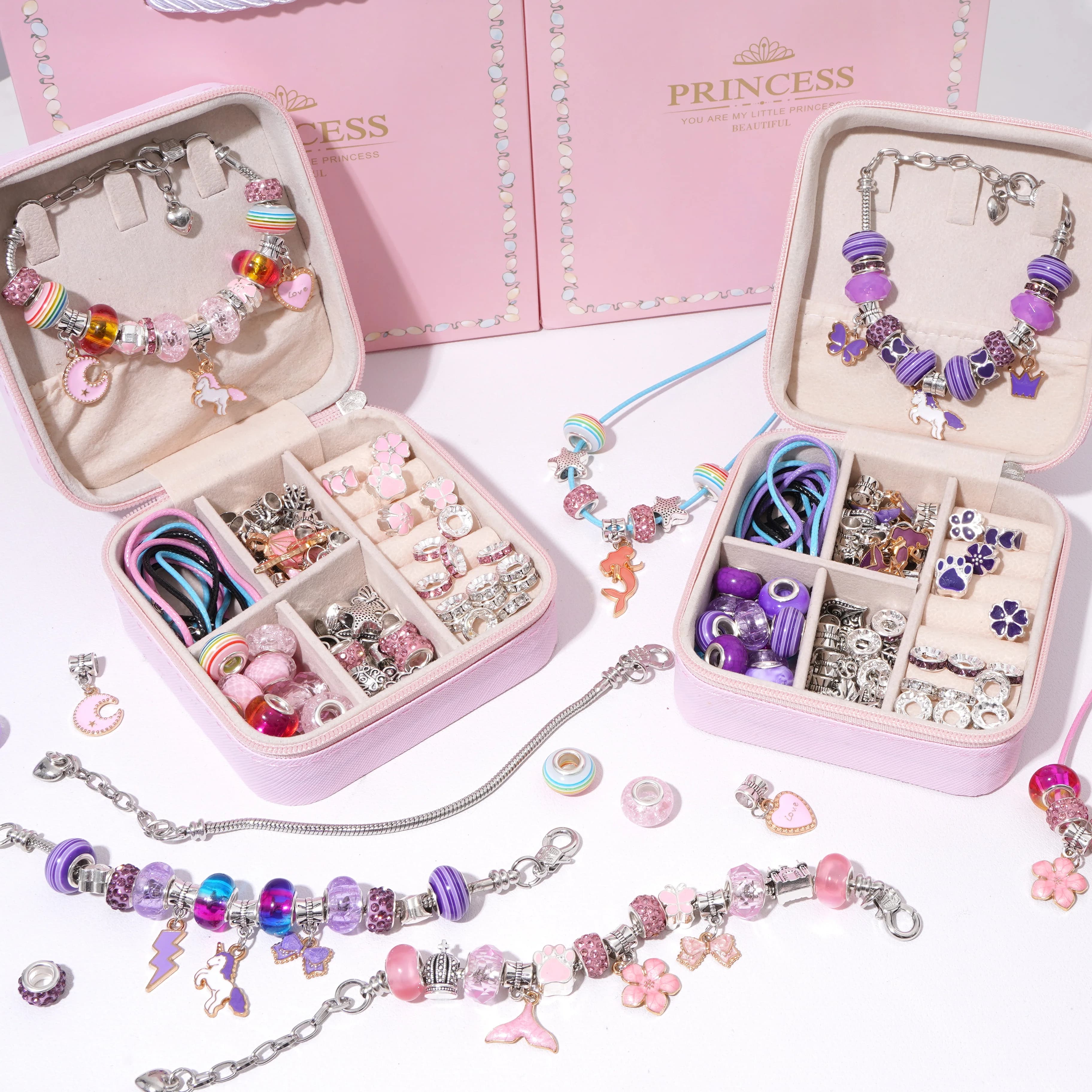 Jewelry Making Gift Box Set DIY Bracelets Making Kit with Jewelry Organizer Handmade Bead Kit Charms Beads Set Girls Gift