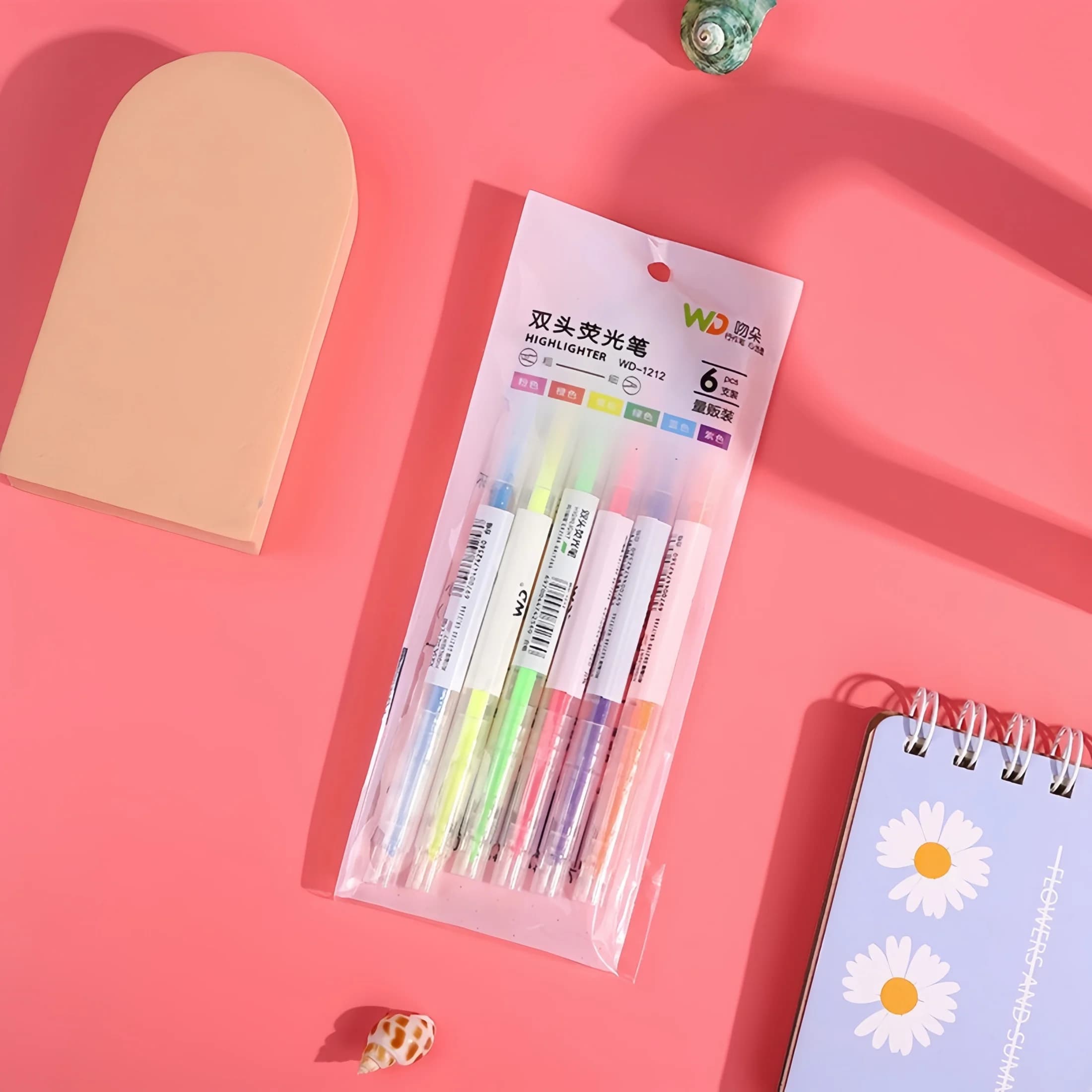 6-Color Set of Double-Ended Highlighters, Student Highlighter Pens for Marking Key Points, Stylish Journaling Pens, Stationery Gifts