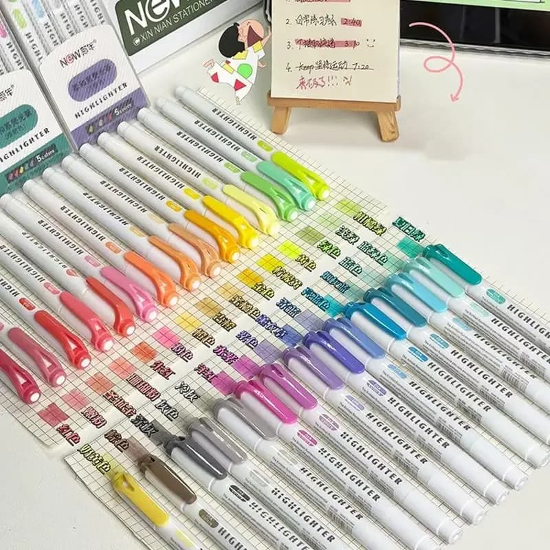 15 Colors Creative Double-headed Highlighter Set Student Classroom Colored Marker Pen DIY Journal Decoration Highlighters