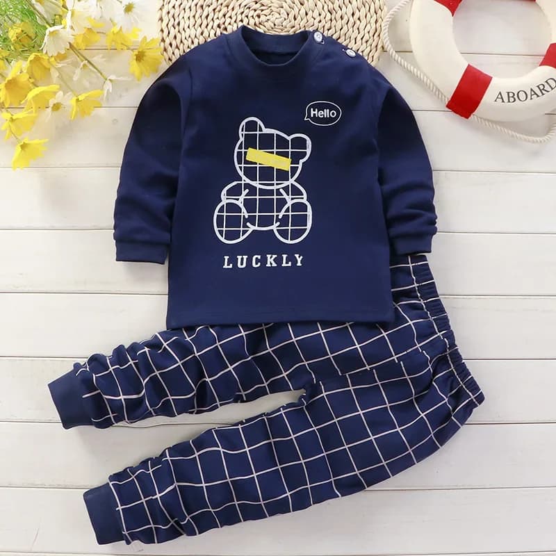 Autumn Cotton Sleepwear Pajamas for Girls Boys Long Sleeve Tops+Pants Suits Spring Fashion Home Clothing Baby Kid Sleep Costume
