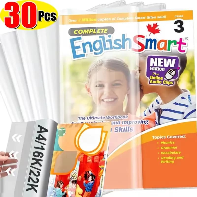 10-30PCS Transparent Book Covers Portable Self-Adhesive Closure Waterproof Textbooks Protective Cover Skin A4/16K/22K Student