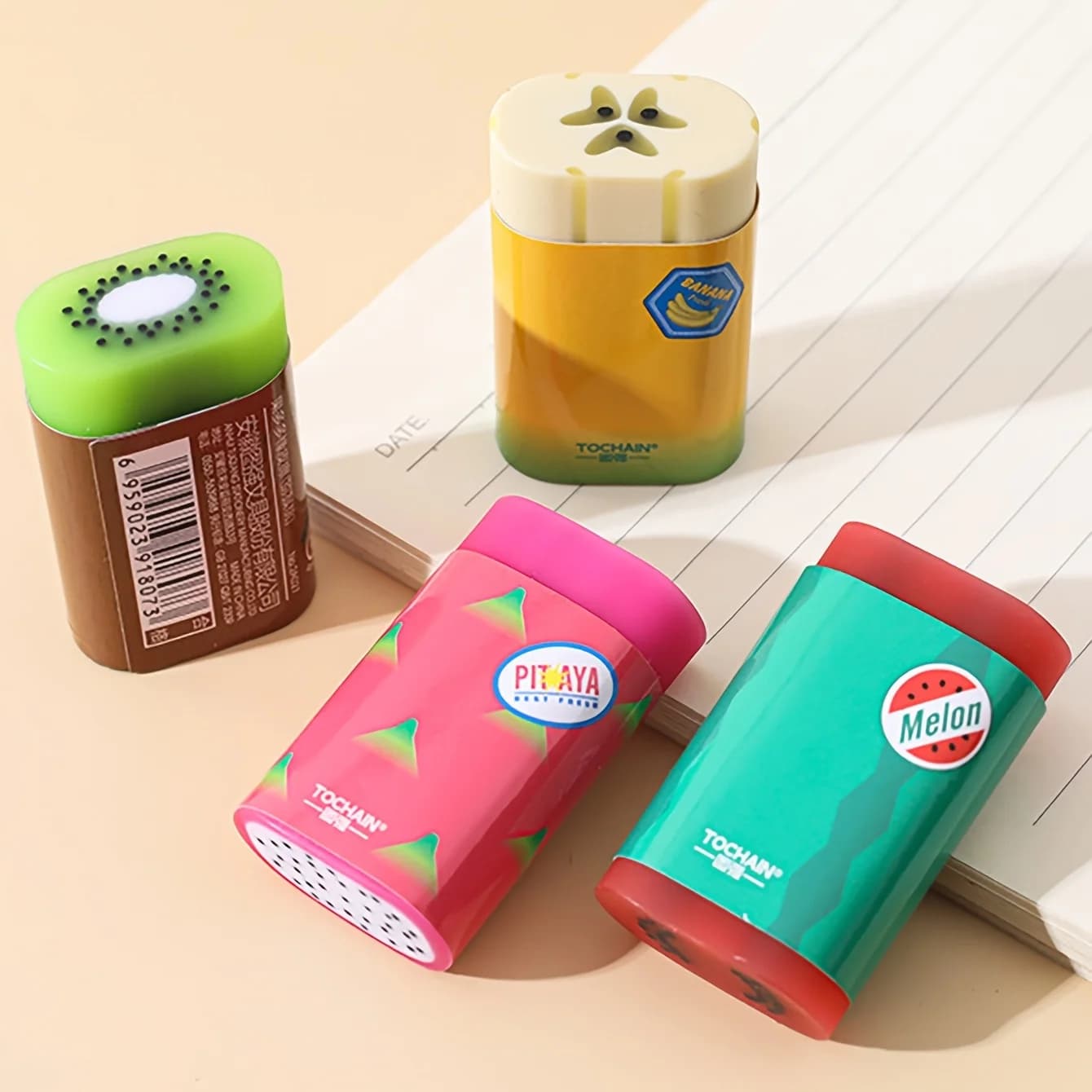 5-Piece Set of Randomly Assorted Fruit-Shaped Erasers, Cute Sandwich Fruit-Shaped Erasers for Students, Creative Erasers That Erase Cleanly Without Leaving Marks
